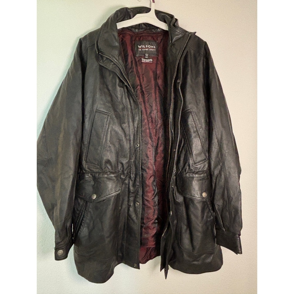 Wilsons Leather Thinsulate Insulated Parka Jacket Mens 2XLT Black Tall Coat